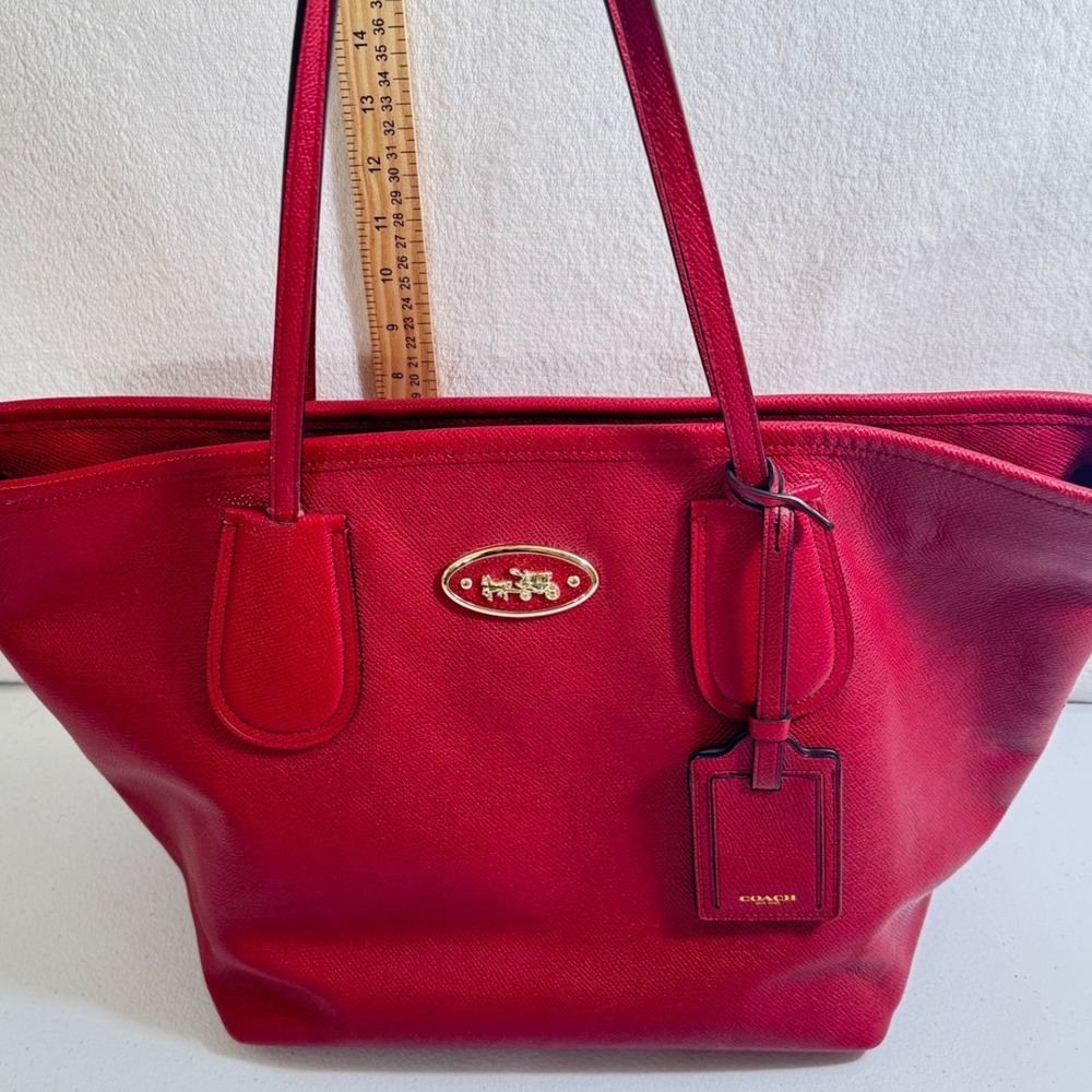 Coach Red Leather Tote Bag Large Carryall Purse Gold Hardware